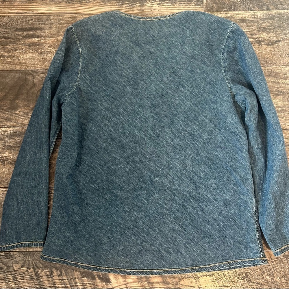 Embroidered Denim Long Sleeve Top 100% Cotton Wide Sleeve Women’s Large - Picture 7 of 8